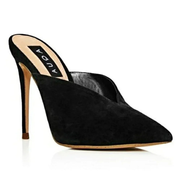 Aqua Women's Flare Mules Suede Pointed Toe High-Heel Black Size 9 (MSRP $99) - Picture 1 of 9
